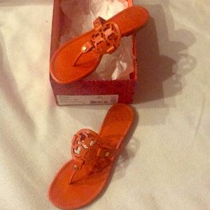 Orange Tory Burch Logo Sandals